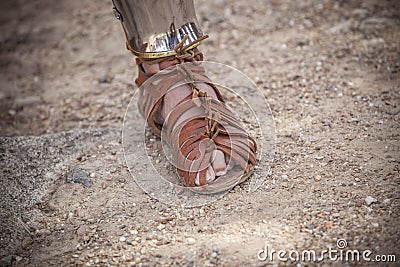 Roman legionary foot-soldier wearing caliga Stock Photo