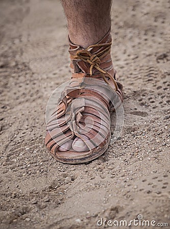 Roman legionary foot-soldier wearing caliga Stock Photo