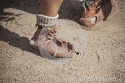 Roman legionary foot-soldier wearing caliga Stock Photo