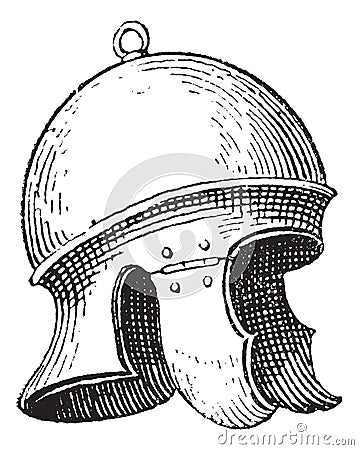 Roman legionnaire`s helmet or galea vintage engraving Vector Illustration