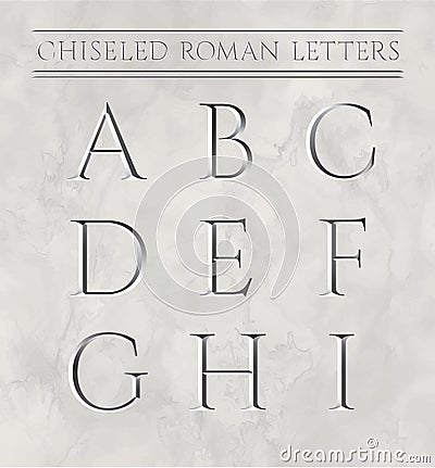 Roman letters chiseled in marble stone. Vector Illustration