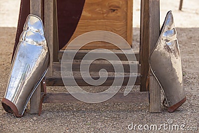 Roman metal greaves Stock Photo