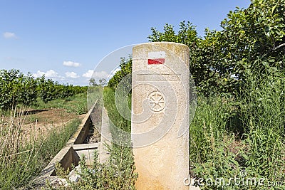 Roman milestone marking the Via Augusta Stock Photo