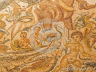 Roman mosaic representing a Nilotic scene, National Museum of Beirut, Lebanon Editorial Stock Photo