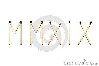 Roman number two thousand nineteen of matches, on a white isolated background Stock Photo