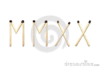 Roman number two thousand twenty of matches, on white isolated background Stock Photo