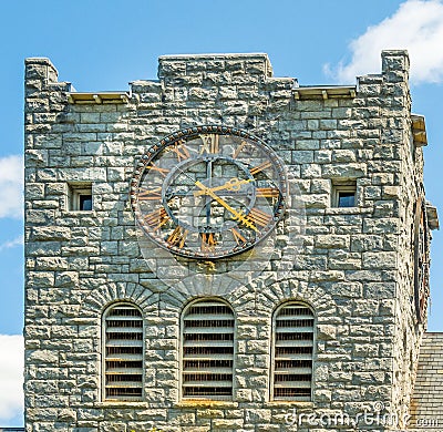 Roman numeral clock tower on library Stock Photo