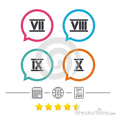 Roman numeral icons. Number seven, nine, ten. Vector Illustration