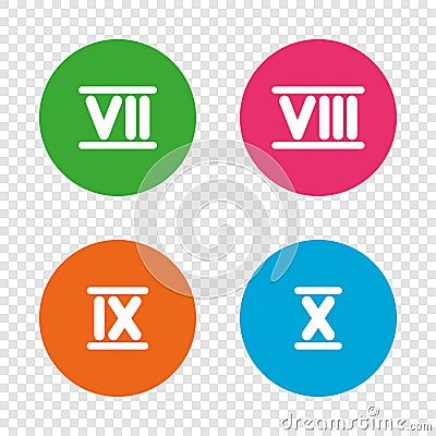 Roman numeral icons. Number seven, nine, ten. Vector Illustration