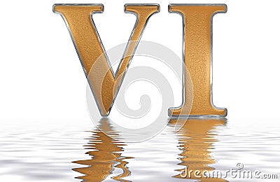 Roman numeral VI, sex, 6, six, reflected on the water surface, i Stock Photo