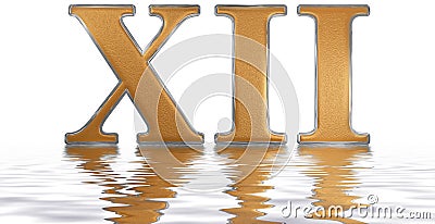 Roman numeral XII, duodecim, 12, twelve, reflected on the water Stock Photo