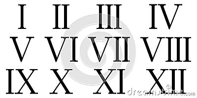 Roman numerals 1-12 set icon sign Vector Illustration