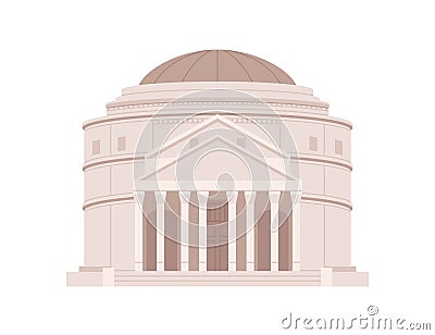 Roman Pantheon building. Ancient Italian temple with columns. Facade of famous imperial construction. Architecture of Vector Illustration