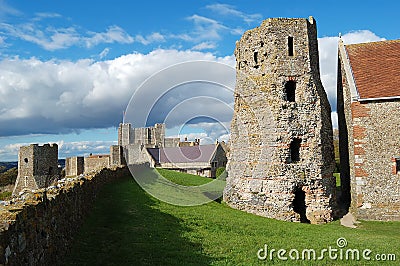 The roman pharos and the castle of Dover Stock Photo