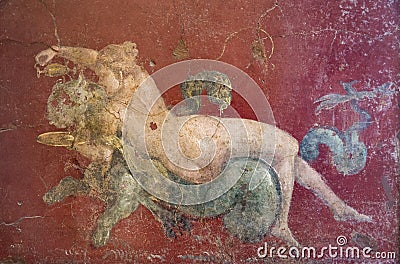 Roman Pompeian fresco representin mitolgical figures Editorial Stock Photo