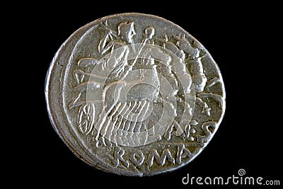 Roman repulican denarius isolated on black Editorial Stock Photo