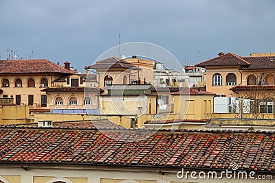 Roman residential skyline under grey clouds Stock Photo