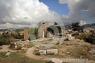 Roman ruins of Byblos, Mediterranean coast, Lebanon Stock Photo