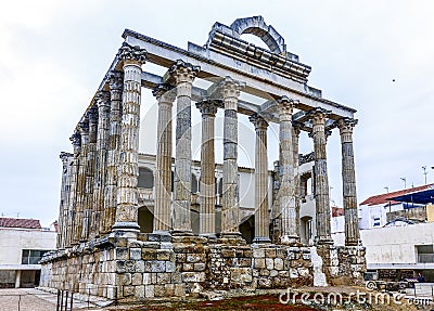 Roman Ruins of the Temple of Diana in Merida, Spain Stock Photo