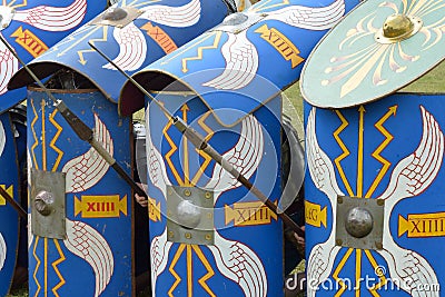 Roman shields in defence Stock Photo