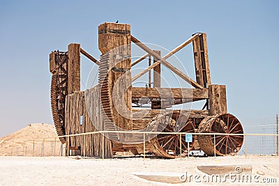 Roman siege engine at Masada in Israel Stock Photo