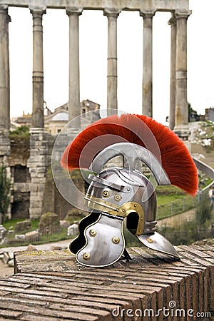 Roman soldier helmet in front of the Fori Imperiali, Rome, Italy Stock Photo