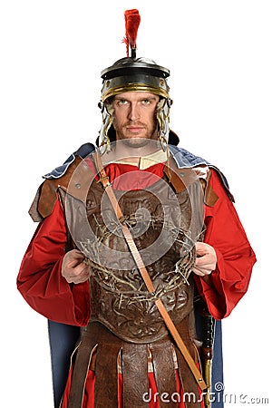 Roman Soldier Holding Crown of Thorns Stock Photo