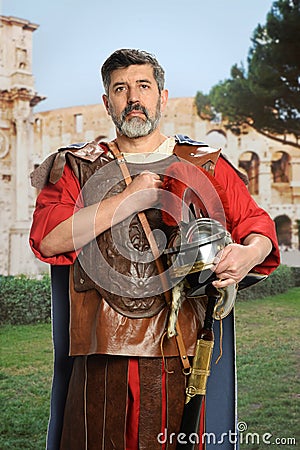 Roman Soldier Saluting Stock Photo