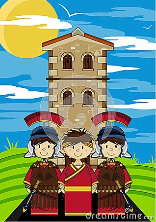 Roman Soldiers and Emperor Vector Illustration