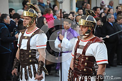 Roman soldiers in the Good Friday procession, Malta. Editorial Stock Photo