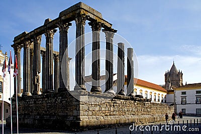 Roman temple in Evora, Portugal. Stock Photo