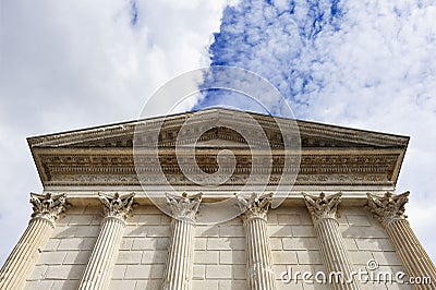 Roman temple facade with columns and fronton Stock Photo