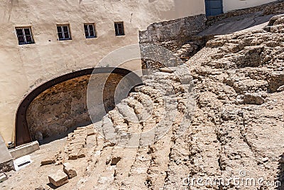 The Roman Theater of CÃ¡diz. It was discovered in 1980 during excavations. It is the second largest theater in Roman Hispania, Stock Photo