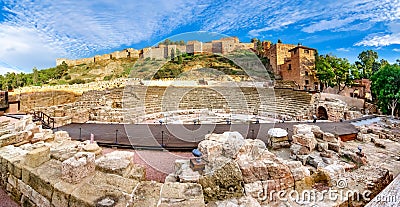 Roman Theatre and the Alcazaba fortress in Malaga Stock Photo