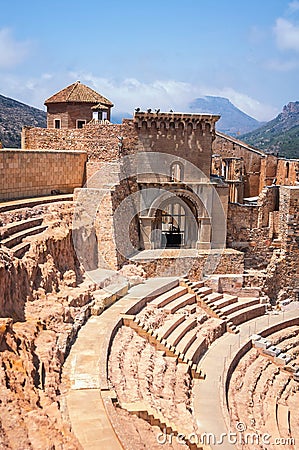 Roman theatre in Cartagena, Spain with people Stock Photo