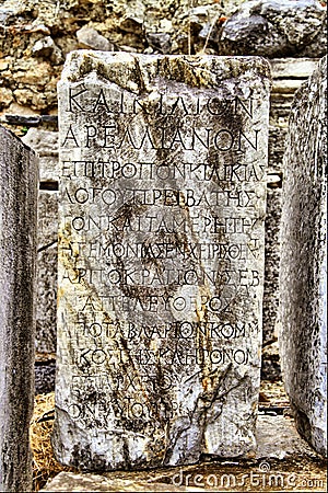 a roman tombstone in Ephesus Ancient city Editorial Stock Photo