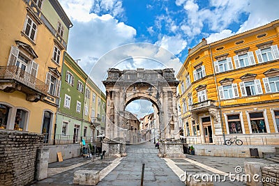 Roman triumphal arch Arch of the Sergii in Pula. Croatia Stock Photo