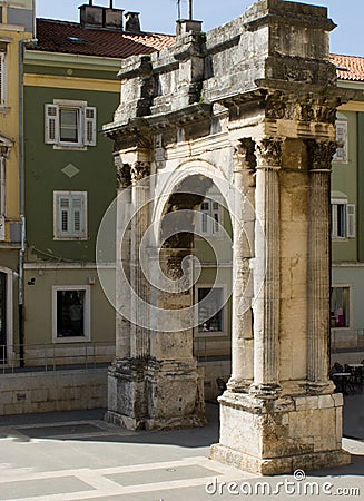 Roman Triumphal Arch (Pula - Croatia) Stock Photo