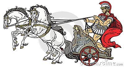 Roman war chariot pulled by two horses Vector Illustration