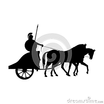 Roman warrior on an ancient war chariot drawn by two horses Vector Illustration