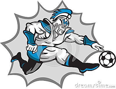 Roman Warrior Soccer Player Ball Retro Vector Illustration