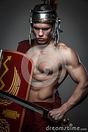 Roman warrior with sword. Stock Photo