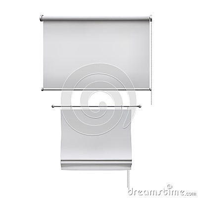 Roman white curtains and roller blinds. Vector Illustration