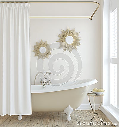 Romance bathroom. Interior mockup. 3d render Stock Photo