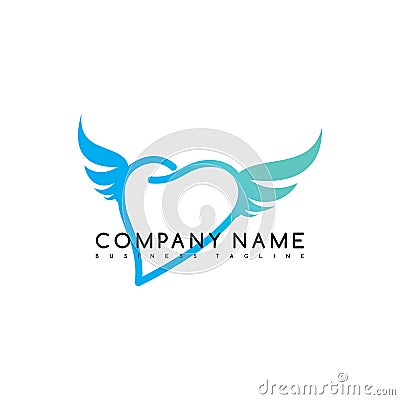 romance heart wing brand company template logo logotype art Vector Illustration