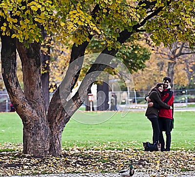 Romance at park on autumn time Editorial Stock Photo