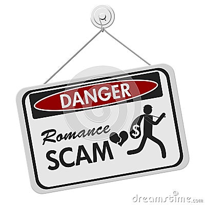 Romance Scam danger sign over white Stock Photo