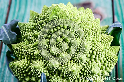 Romanesco broccoli close up. The fractal vegetable is known for it`s connection to the fibonacci sequence and the golden ratio. Stock Photo