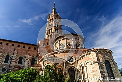Romanesque Basilica of Saint Sernin with bell tower, Toulouse, France Stock Photo