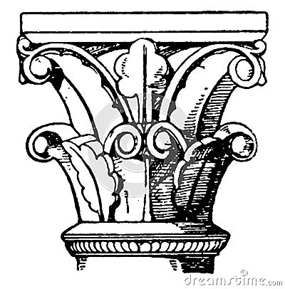 Romanesque Capital, an architectural style of medieval Europe, vintage engraving Vector Illustration